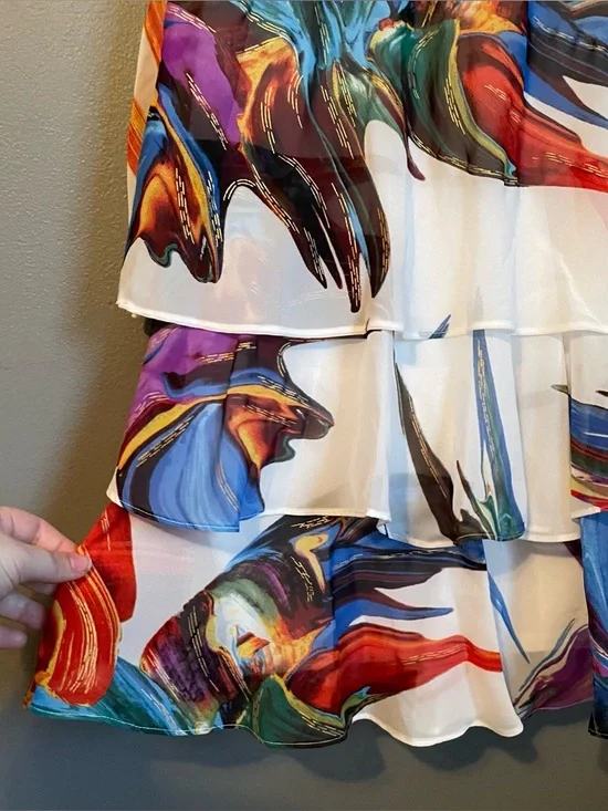 NWT Signature Robbie Bee Womens Sz 10 Petite Neck Tie Tiered Mini Dress Rt $89! - Picture 5 of 12